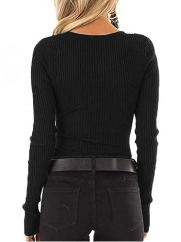 Garters & Garter Belts Womens V Neck Henley Shirts Long Sleeve Ribbed Button Down Basic Tops Tees - Black - C818AKOWZGD $13.34