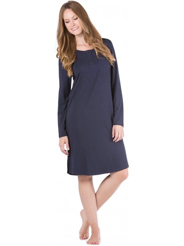 Nightgowns & Sleepshirts Women's Ecofabric Henley Nightshirt Long Sleeve Below Knee - Navy - CJ12N1QJPZ4 $71.53