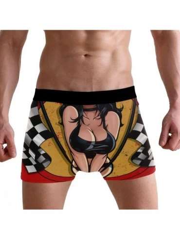 Boxer Briefs Mens No Ride-up Underwear Smiling Guinea Pig Boxer Briefs - Racing Pinup Holding Checkered Flags of Sexy Girl - ...