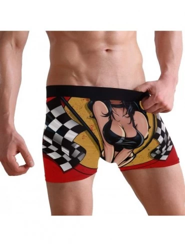 Boxer Briefs Mens No Ride-up Underwear Smiling Guinea Pig Boxer Briefs - Racing Pinup Holding Checkered Flags of Sexy Girl - ...