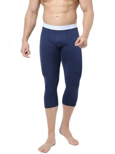 Thermal Underwear Men's Soft Pouch Capri-Pants High Elasticity Low Rise Warm Pants Underwear - Blue - C5192Z547WS $34.44