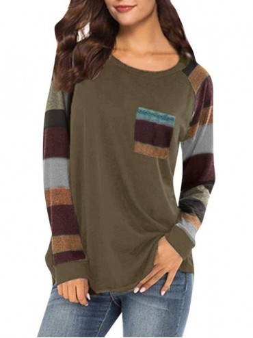 Accessories Women's Striped T-Shirt Casual Stitching Multi-Color Pocket Loose Shirt Sweatshirt Shirt - Brown - C818NN2468L $3...