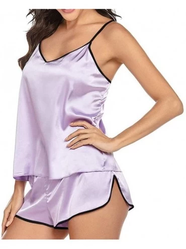 Sets Womens Sleepwear Satin Cami Set- Sexy Lingerie Satin Pajamas Cami Shorts Set Nightwear Nighties - Pink - CX196OG2Q3S $12.32