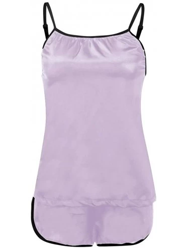Sets Womens Sleepwear Satin Cami Set- Sexy Lingerie Satin Pajamas Cami Shorts Set Nightwear Nighties - Pink - CX196OG2Q3S $12.32