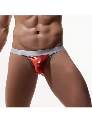 G-Strings & Thongs Men's Low Rise Faux Leather G-String Thongs Shorts - 3 Pairs - Red/Dark Blue/Blue - CT18H00UHXT $13.16