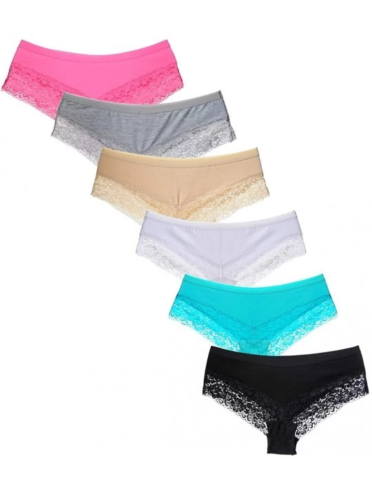 Panties Lingerie Women 6-Pack Colorful Hipster Lace Trim Briefs Panties Low Rise Underwear - 6 Colors - CZ18R59QEQ3 $13.32