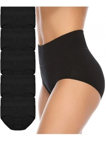 Panties Women's High Waist Cotton Underwear Soft Brief Panties Regular and Plus Size - Black- 5-pack - CP18S2L6L4X $41.62