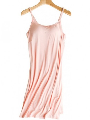 Nightgowns & Sleepshirts Women's Sleeveless Buttons Decor Long Tank Built-in Bra Casual Sleepwear Dress - S2-pink - CK18CGEES...