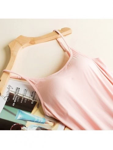 Nightgowns & Sleepshirts Women's Sleeveless Buttons Decor Long Tank Built-in Bra Casual Sleepwear Dress - S2-pink - CK18CGEES...