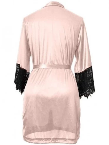 Robes PJ Women's Sexy Silk Kimono Dressing Babydoll Lace Lingerie Belt Bath Robe Nightwear - M_beige - CZ18KZ6EWSX $11.57