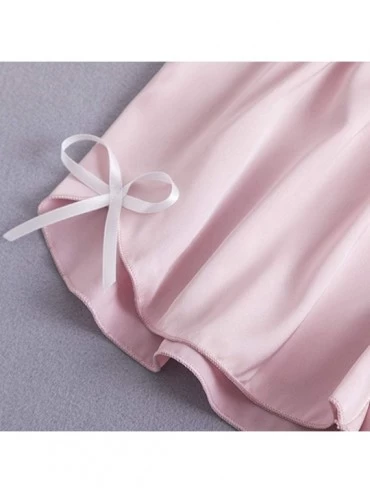 Slips Sexy Lingerie for Women Plus Size Satin Lace V-Neck Camisole Bowknot Shorts Set Sleepwear Pajamas Lingerie - Pink - C51...