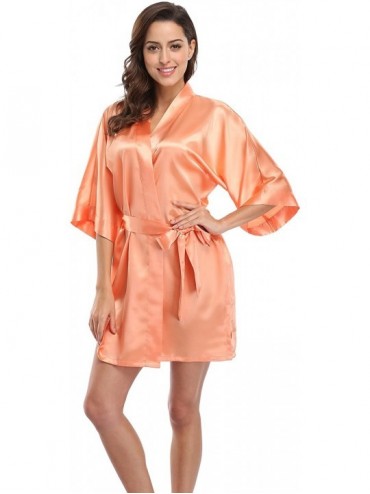 Robes Women's Satin Short Kimono Robe Solid Color Bridesmaid Robes Silky Bathrobe for Wedding Party - Orange - CP186N9SCLC $2...