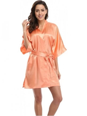 Robes Women's Satin Short Kimono Robe Solid Color Bridesmaid Robes Silky Bathrobe for Wedding Party - Orange - CP186N9SCLC $9.56
