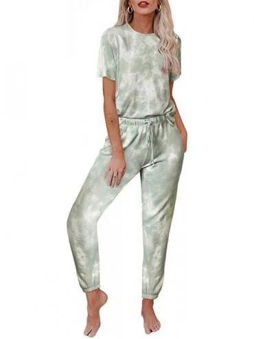 Sets Women's Tie Dye Pajamas Set Tops and Long Pants PJ Sets Loungewear Sweatsuit - A-green - CK198U3EELW $57.17