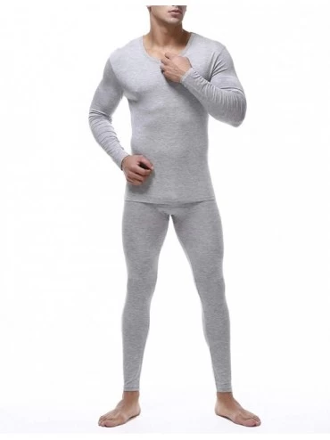 Thermal Underwear Men's Ultra Soft Thermal Underwear Set Stretchy Thin Modal Cotton Long Johns Top & Bottom Set - Grey - CS19...