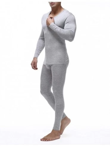 Thermal Underwear Men's Ultra Soft Thermal Underwear Set Stretchy Thin Modal Cotton Long Johns Top & Bottom Set - Grey - CS19...
