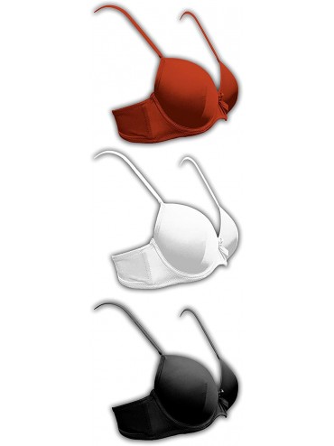 Bras Women's 3 Pack Padded Balconette Push Up Underwire T-Shirt Bra - 3 Pack-white/Clay/Black - CX17YGHZY5S $30.52