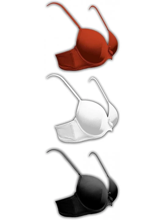 Bras Women's 3 Pack Padded Balconette Push Up Underwire T-Shirt Bra - 3 Pack-white/Clay/Black - CX17YGHZY5S $15.45