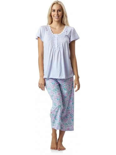 Sets Women's Short Sleeve Capri Pajama Set - Flower/Purple - CQ12K9W5F1J $36.48