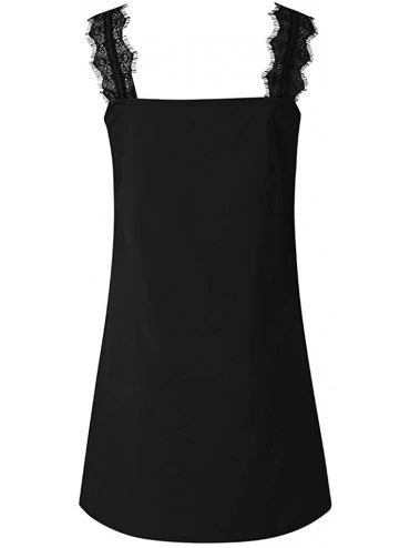 Nightgowns & Sleepshirts Women Dress Lace Spaghetti Strap V Neck Sleeveless Casual Mini Sleepwear Pajamas Dress - Black - CL1...
