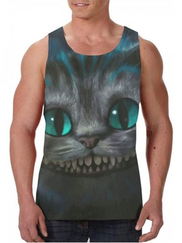 Undershirts Men's Soft Tank Tops Novelty 3D Printed Gym Workout Athletic Undershirt - Big Face Cheshire Cat - CA19DE7ZOQL $38.00