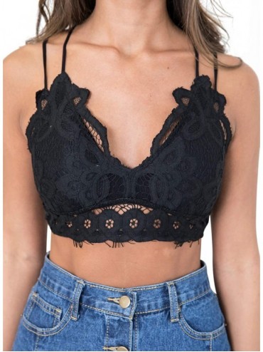 Bras Women's Lace Bralettes Deep V Floral with Adjustable Strap Sexy Top Bra - Black - CH197L2TLY6 $30.78
