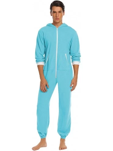 Sets 0ne Piece Pajamas Womens Long Sleeve Onesie Non Footed Union Suit - Men-blue - C318ZXQKEOY $51.92
