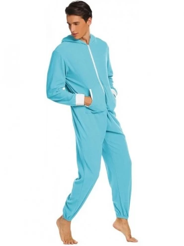 Sets 0ne Piece Pajamas Womens Long Sleeve Onesie Non Footed Union Suit - Men-blue - C318ZXQKEOY $23.85