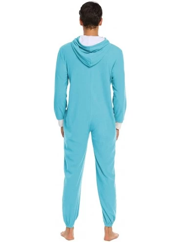 Sets 0ne Piece Pajamas Womens Long Sleeve Onesie Non Footed Union Suit - Men-blue - C318ZXQKEOY $23.85