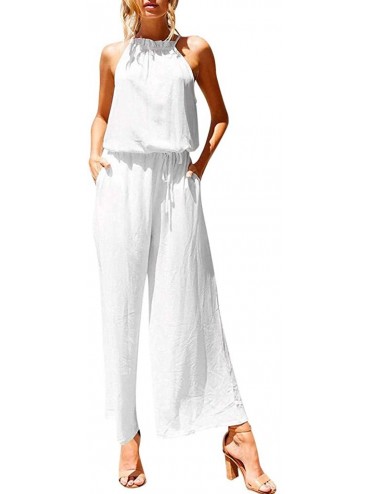 Thermal Underwear Women Short Sleeve Playsuit Clubwear Straight Leg Jumpsuit with Belt - N White - C118S53A5UR $46.29