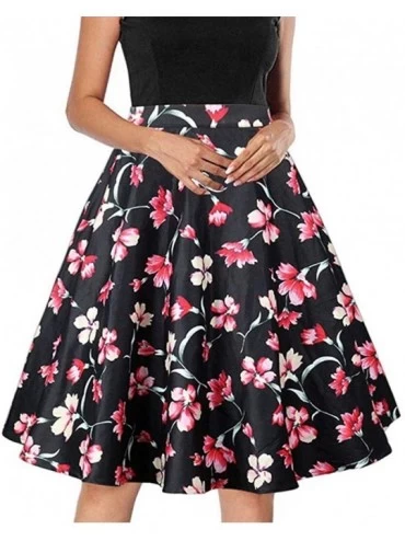 Baby Dolls & Chemises Fashion Women High Waist Flowers Print A-Line Skirt Big Skirt Vintage Skirt - Hot Pink - CM197HD2NCQ $3...