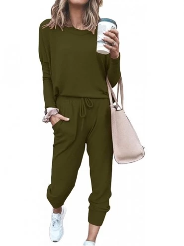 Sets Women's 2pcs Outfits Long Sleeve Active Tracksuits Jogger Pants Sports Set - Army Green - C7198R73C9G $27.72
