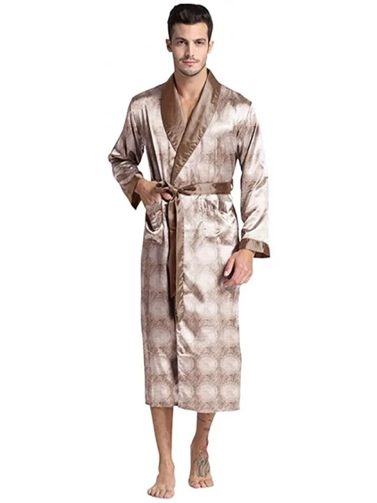 Robes Mens Silky Satin Robe - Brown Brocade - CA192OYZ9TX $19.57