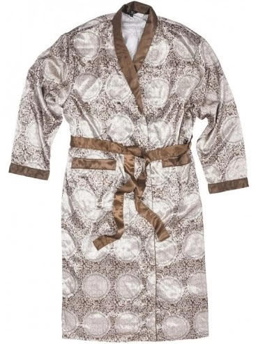 Robes Mens Silky Satin Robe - Brown Brocade - CA192OYZ9TX $19.57
