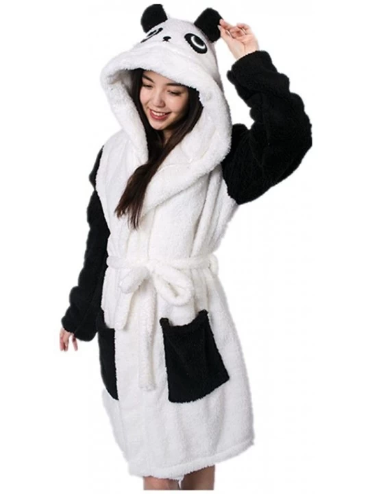 Robes Honeystore Women's Winter Adult Animal Hooded Warm Cosplay Bathrobe Nightgown Pajamas - Panda - CR182EY49OC $21.47