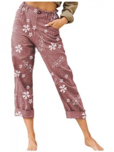 Bottoms Women's Floral Print Cotton Carpi Pants Summer Lounge Palazzo Trousers - Pink - C219C53ZMOD $53.62
