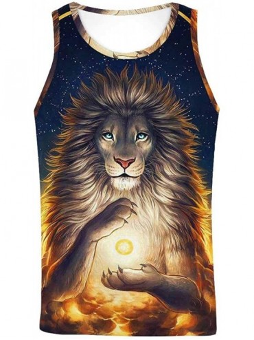 Undershirts Men's Muscle Gym Workout Training Sleeveless Tank Top Lion Mother and Lion Cub - Multi4 - CI19D0RAH4C $57.60