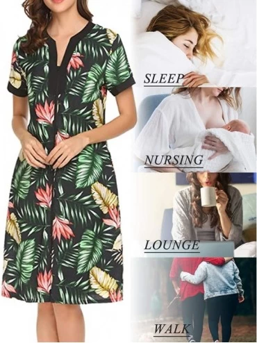 Nightgowns & Sleepshirts Pajamas for Women Zip Front Robes Printed Housecoats Summer House Dress Soft Nightgowns Loungewear -...
