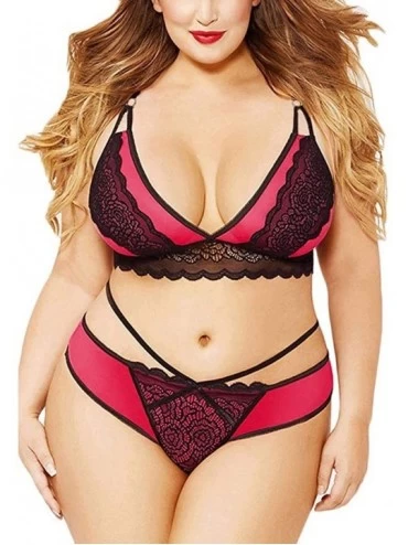 Baby Dolls & Chemises Plus Size Lingerie Set Sheer Bra Underwear Sexy Mesh Babydoll - Hot Pink - CO18Q2YCL40 $22.66