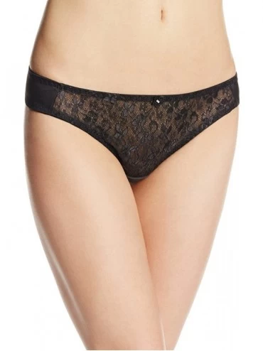 Panties Womens Petite-Plus-Size Lace Microfiber Low-Rise Thong Panty - Black - CV11EO6P5OT $26.36