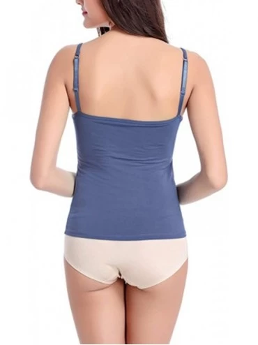 Camisoles & Tanks Built-in Bra Tops Ladies Camisoles Comfortable Solid Shelf Cami Shirt-Tag L/US Size M White - Blue - CR18O2...