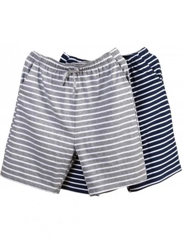Sleep Bottoms Men's Pajamas Pants 100% Knit Cotton Sleep Short Lounge Pants - Stripe Light Gray & Navy Blue - CK18UZMZ57N $44.13