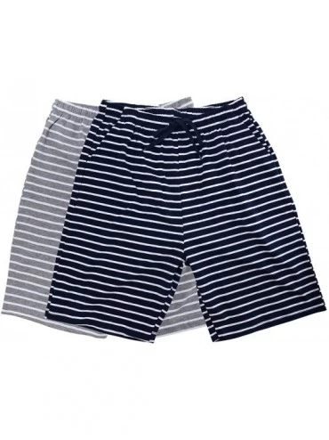 Sleep Bottoms Men's Pajamas Pants 100% Knit Cotton Sleep Short Lounge Pants - Stripe Light Gray & Navy Blue - CK18UZMZ57N $21.47