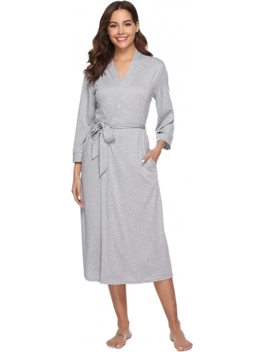 Robes Women's Kimono Robes Cotton Lightweight Long Robes Knit Bathrobe Soft Sleepwear Bathrobes for Women - Grey - C818N8DX5E...