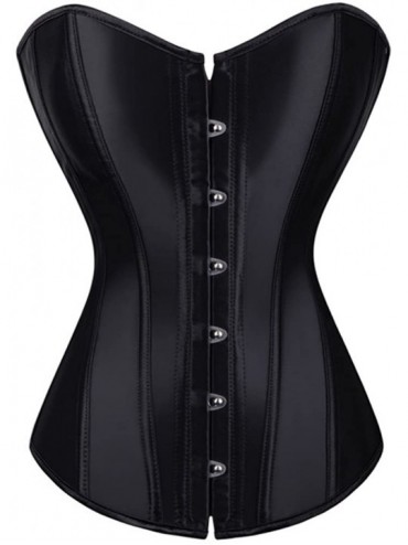 Bustiers & Corsets Women's Plain Satin Overbust Black Corset Shapewear - Satin Black - CE124XR11RD $31.36