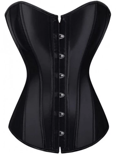 Bustiers & Corsets Women's Plain Satin Overbust Black Corset Shapewear - Satin Black - CE124XR11RD $12.26