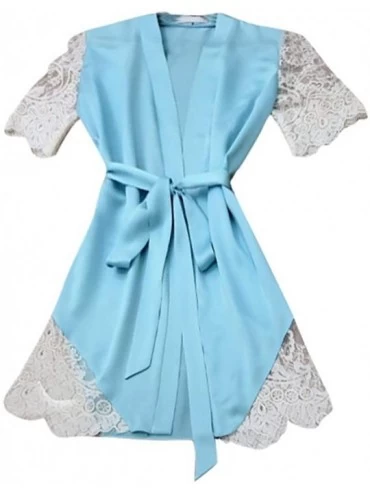 Robes Sexy Sleepwear-Women's Bathrobes Short Lace Satin Kimono Robes Bridesmaids Pajamas with Oblique - Blue - CE193Q3WK5Z $1...
