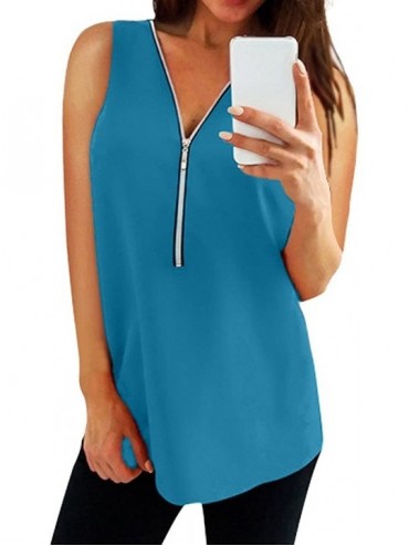 Nightgowns & Sleepshirts Women Blouse Womens Blouses Fall Tops T-Shirt Roll Up Flowy Shirt - Sky Blue - CU19629X3QT $23.03