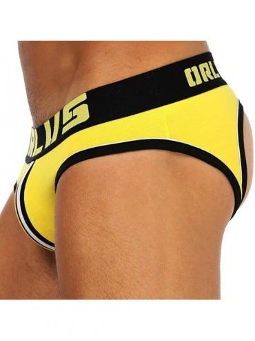 Briefs ORLVS-169 Men's Briefs Jockstrap Cotton Pouch Low Rise Breathable Underwear M/L/XL/XXL - Yellow - C918S5MIDZK $19.20