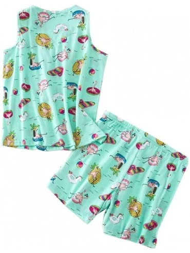 Sets Women's Sleepwear -Cute Print Tank Top and Shorts Pajama Sets - Green Colors - CY19C5DQSOY $21.83